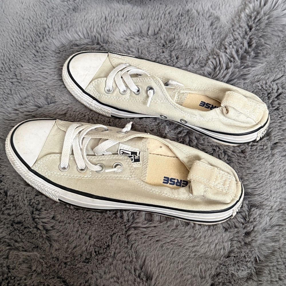Converse Low Top Sneakers in Cream with White Accents